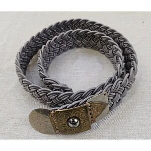 Vtg BAER SF Braided Cord‎ Belt with Ornate Hammered Brass & Silver Metal Buckle